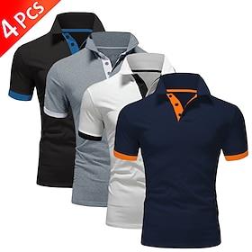 4 Pack Men's Polo T-Shirt Golf Shirt Casual Sports  Workwear Office Short Sleeve Summer Regular Fit Red White Blue Orange Sky Blue Gray Black Navy Blue Pink Gr