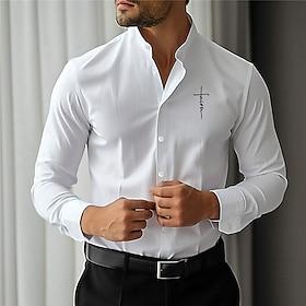 Herren Bedruckte Hemden Glaube Straße Büro-Outfit Blau Weiß Rosa Langarm Stehkragen Frühling  Sommer Bekleidung Druck