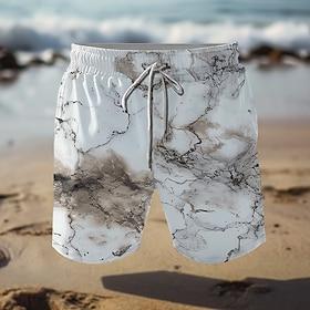 Men's Texture Crack Swim Trunks Swim Shorts Board Shorts Mid Waist Vacation Hawaiian Holiday Vacation Holiday Beach Drawstring with Mesh lining Elastic Waist D