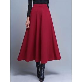 dames midi rok hoge taille rood a-lijn vloeiend eenvoudig elegant casual formeel veelzijdig lente herfst winter normale pasvorm kleding kleding