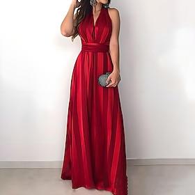 dames avondjurk halter mouwloos elegantie vloeiende rok rood vloerlengte gala bruiloft gala evenement fit en flare silhouet stijlvol tijdloos stijl hoge kwalit