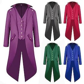 Vintage Punk  Gothic Medieval Coat Tuxedo Tailcoat Vampire Plague Doctor Plus Size Solid Colored Fancy Dress Men's Ebenezer Scrooge Elf Steampunk Adults' Coat
