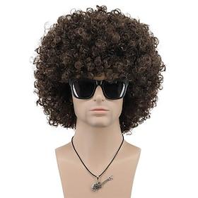 Adult Unisex 60s 70s 80s Short Golden Curly Afro Synthetic Disco Rocker Hippies Hair California Carnival Cosplay Anime Costume Wig Halloween Wigs