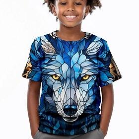 Boys 3D Wolf Tee Shirts Short Sleeve 3D Print Summer Active Sports Fashion Kids 3-12 Years Crew Neck Outdoor Casual Daily Regular Fit