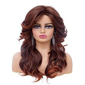 Rugelyss Vintage Wigs Dark Brown Rednish Maroon Wig for Women Lady Natural Synthetic Full Wigs for 70s Cosplay Costume Disco Hair Wig Halloween Wigs