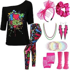 Retro Vintage Disco 1980s Outfits Accessories Off Shoulder T-Shirt I Love the 80's Fancy Dress Women's Halloween Carnival Masquerade Party / Evening Pride Para
