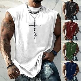 Men's Graphic Faith Vest Top Sleeveless T Shirt for Men Sleeveless Cap Sleeve T shirt 3D Print Crew Neck Shirt Fashion Designer Muscle Daily Sports Gym Black W