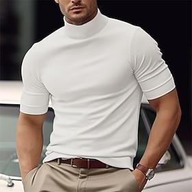 Men's T Shirt Tee Top Mock Turtleneck Short Sleeves Turtleneck Summer Plain Fashion Designer Basic Vacation Street Going out Black White Blue Top Tee for Men