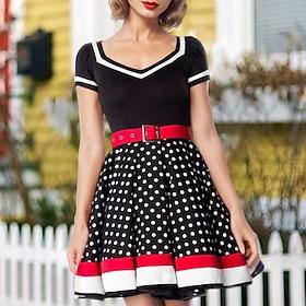 Plus Size Polka Dots Dresses Retro Vintage 1950s Grease Outfits Cocktail Dress Vintage Dress Fall Spring Summer Christmas Flare Dress Women's Adults' Costume