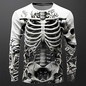 Men's Graphic Skeleton T shirt Long Sleeve T shirt 3D Print Crew Neck Shirt Fashion Casual Subculture Sports Outdoor Holiday Going out Black White Blue Spring