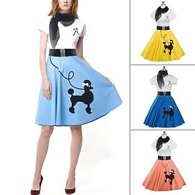 Retro Vintage 1950s Grease Outfits Dress Outfits Poodle Skirts Printing Fancy Dress Women's Carnival Masquerade Performance Party Adults' Dress Belt Scarf
