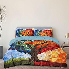 Dekbedovertrek met levensboompatroon, set van zacht 3-delig luxe katoenen beddengoed, woondecoratie, cadeau voor twee volledige kingsize, queensize dekbedovert
