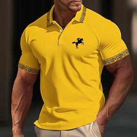 Men's Cotton Polo Shirt Golf Shirt Casual Sports Ribbed Polo Collar Short Sleeve Fashion Basic Color Block Patchwork Embroidered Summer Regular Fit Black White
