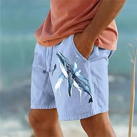 Men's Animal Shark Ocean Shorts Summer Shorts Beach Shorts Mid Waist Hawaiian Casual Outdoor Holiday Going out Drawstring Elastic Waist Print Designer Clothing