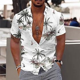 Voor heren Kokosnootboom Tropische planten Overhemd Hawaiiaans overhemd Grafisch overhemd Korte mouw Overhemd Strijkijzer Modieus Hawaii Ontwerper Buiten Straa