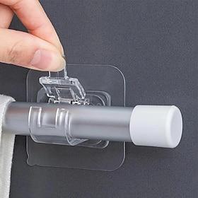 2pcs/set Bright No Drill Curtain Rod Brackets,Self Curtain Rod Holder Hooks Nail-free Adjustable Clamp Hooks Wall Curtain Fixed Clip Hanging Rack Hook Wall Bra