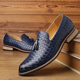 Zwarte geweven imitatieleren loafers voor heren met kwastdetail en houten zool - stijlvolle instappers voor formele en informele gelegenheden