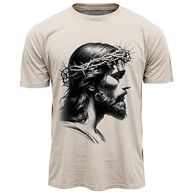 Men's Bible Graphic Jesus T Shirt Short Sleeve T shirt 3D Print Crew Neck Shirt Daily Designer Retro Vintage Sports Outdoor Holiday Going out Pink Sky Blue Kha