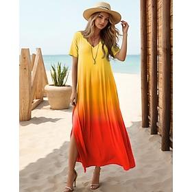 Woman's Maxi Robe Robe Décontractée Robe Style d'été Robe Shift Robe Tropicale Épaule Tombante Vacances Ajustement Ample Ombre Arc-en-ciel Dégradé de Couleur M
