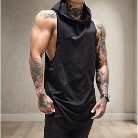 Men's Tank Top Vest Top Undershirt Sleeveless Shirt Sleeveless Hooded Summer Plain Sports Fashion Lightweight Vacation Casual Holiday Black White Army Green To