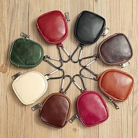 Mini Genuine Leather Coin Purse Vintage Zipper Key Wallet Simple  Coin Storage Bag