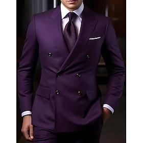 Men's Suits Wedding Black White Spring, Fall, Winter, Summer Suit Peak Business Formal Solid Colored Tailored Fit 2 Piece Double Breasted Six-buttons