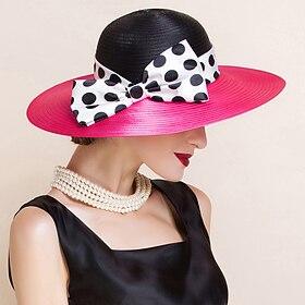 Hats Fiber Bowler / Cloche Hat Bucket Hat Straw Hat Wedding Tea Party Elegant Wedding With Bowknot Polka Dot Headpiece Headwear