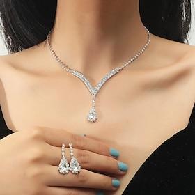 Earrings Set Two-piece Suit Cubic Zirconia Chrome Earrings Necklace Women's Fashion Jewelry Set For Party Wedding