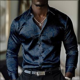Men's Satin Shirt Dress Shirt Button Up Shirt Paisley Vacation Daily Black Yellow Red Blue Long Sleeve Turndown Fall Spring  Summer Clothing Apparel Button Up