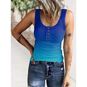 Women's Tank Top Cotton Casual Buttons Print Sleeveless Regular Tops U Neck Vacation Daily Pink Red Blue Purple Summer