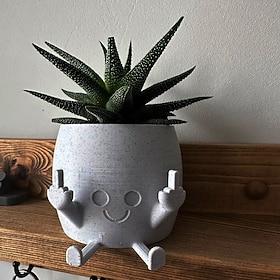 Smiling Plant Pot with Middle Fingers Up,Resin Plastic Ornaments Flower Pot, Planting Containers, Novelty Interesting Decorations, for Home Indoor Window, Desk