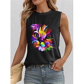 Women's Tank Top Vest Sleeveless Crew Neck Black Summer