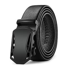 Men's Belt Faux Leather Belt Casual Belt Automatic Buckle Iron Adjustable Plain Black 1# Black Outdoor Daily Waist Belt
