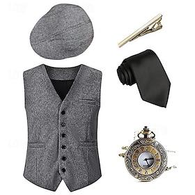 Retro Vintage Roaring 20s 1920s Outfits Vest Waistcoat The Great Gatsby Gentleman Vintage Fancy Dress Men's Halloween Carnival Masquerade Performance Bachelore