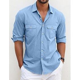 Men's Shirt Summer Shirt Beach Wear Casual Shirt Western Shirt Button Up Shirt Plain Vacation Casual Black White Blue Long Sleeve Lapel Spring  Summer Clothing