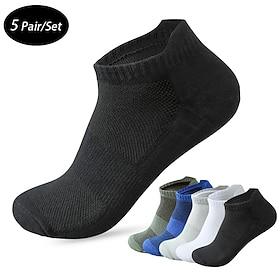 Men's 5 Pack Multi Packs Socks Ankle Socks Low Cut Socks Running Socks Casual Socks Black White Color Plain Sports  Outdoor Daily Vacation Basic Medium Spring