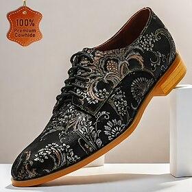 Herren Abendschuhe Schuhe bedrucken Abendschuhe Leder Italienisches vollnarbiges Rindsleder Komfortabel Rutschfest Schnürsenkel Schwarz Farbblock