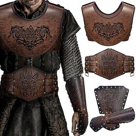Medieval Renaissance Armor Outfits Armband Warrior Viking Fancy Dress Men's Viking Halloween Carnival Performance LARP Ren Faire Adults' Vest Waist Belt Arm Gu