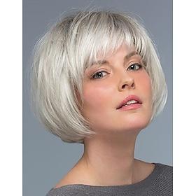 Short Ombre White Blonde Bob Wigs for White Women with Bangs Chin Length Layered Mixed Blonde Cute Straight Pixie Bob Wig Synthetic Natural Looking Daily Party