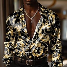 Men's Baroque Satin Shirt Button Up Shirt Long Sleeve Fashion Casual Formal Vacation Evening Party Summer Spring Fall Turndown Collared Shirts Buttons Print Bl