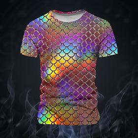 Men's Scales Holographic T shirt Short Sleeve T shirt 3D Print Crew Neck Shirt Fashion Exaggerated Funny Street Sports Outdoor Rainbow Summer Spring Clothing A