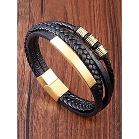 Men's Braided Leather Bracelet with Gold Accents – Modern and Stylish Design