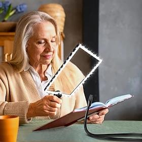 1pc Hands-Free Lighted Magnifier, Neck-Wearable Large Lens for Close Work, LED Illuminated Magnifying Glass for Reading, Sewing, Cross Stitching, with Type-C M