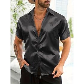 Men's Shirt Satin Shirt Summer Shirt Beach Wear Button Up Shirt Casual Shirt Black Red Green Short Sleeve Plain Collar Daily Vacation Clothing Apparel Fashion