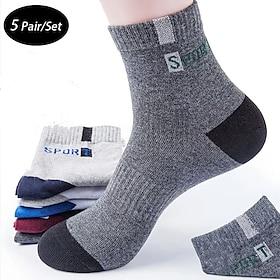Men's 5 Pairs Multi Packs Socks Running Socks Casual Socks Rainbow Color Color Block Letter Sports  Outdoor Daily Vacation Basic Medium Spring Fall Fashion Cas