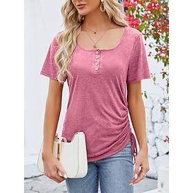 Women's Tunic Lace Plain Fashion Short Sleeve Square Neck Regular Tops Daily Vacation Black Pink Red Summer