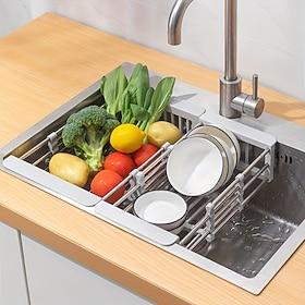 1pc Kitchen Sink Drain Rack Vegetable Sink Drain Basket Vegetable Washing Filter Rack Dishwashing Storage Rack Adjustable Pull-out Drain Rack Optional Size Mul
