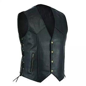Male Vest Gilet Casual Daily Breathability Drawstring Summer Solid / Plain Color Streetwear V Neck Regular Faux Leather Black Jacket