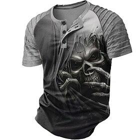 Men's Dark T Shirt Short Sleeve 3D Print Retro Vintage Gothic Party Street Summer Spring Black Gray Henley Collar Henley T-Shirt