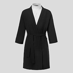 Men's Pajamas Sleepwear Bath Gown Plain Fashion Stylish Classic Home Daily Bed Cotton Comfort Soft V Neck Long Sleeve Belt Included Summer Spring Green